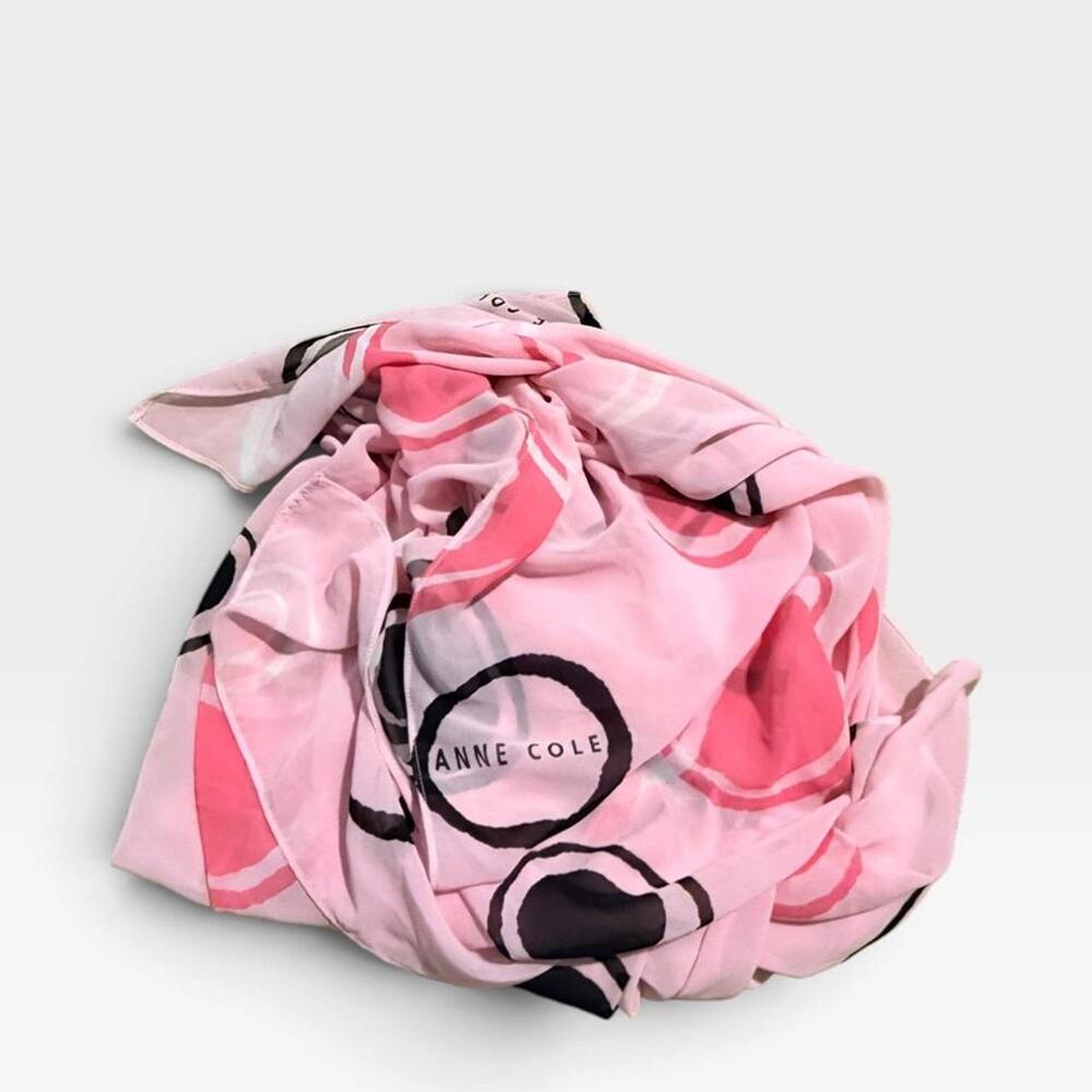 Anne Cole large pink see through scarf with black abstract shapes